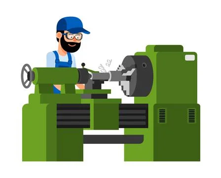 Turner processes workpiece on lathe Stock Illustration