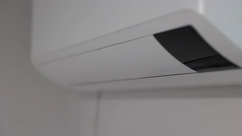 Turning Off Air Conditioner. Switching AC Off. Closing AC Lid Close-Up Stock Footage 201490447