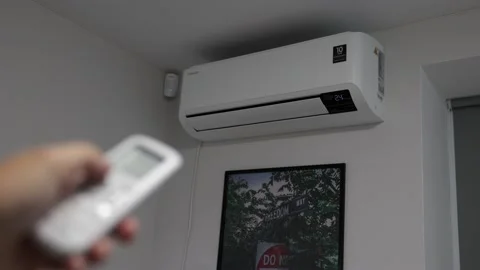 Turning On Air Conditioner. Switching AC On. Opening AC Exhaust Lid Stock Footage 201509172