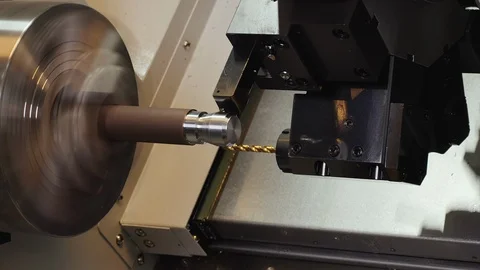 Turning bench lathe machine milling metal rod piece Stock-Footage 126940870