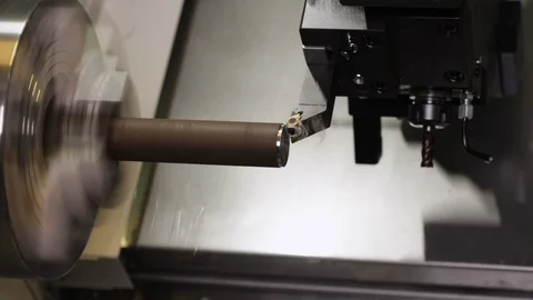 Turning bench lathe machine working- closeup, timelapse Video stock 126224713