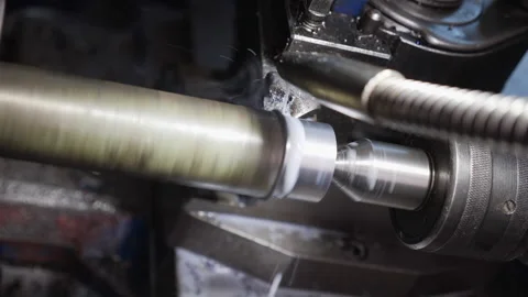 Turning bench lathe machine working - extreme closeup 스톡 동영상 130403734