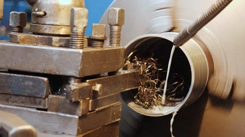 Turning bench lathe machine working  - camera slide, zooming in Video stock 140114475