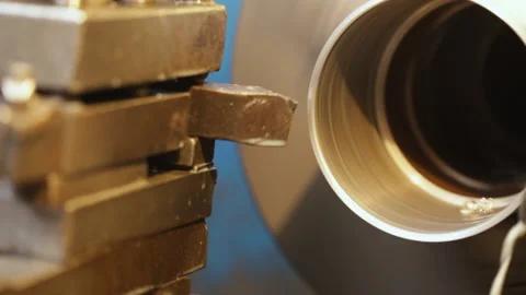 Turning bench lathe machine working - close up, static camera Video stock 140721631