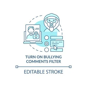 Turning on bullying comments filter concept icon Stock Illustration