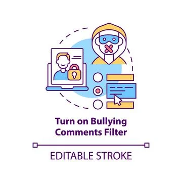 Turning on bullying comments filter concept icon Stock Illustration