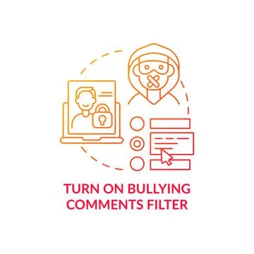 Turning on bullying comments filter concept icon Stock Illustration