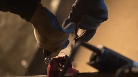 Turning the butt of the flood grinder. Close-up Stock Footage 128627825