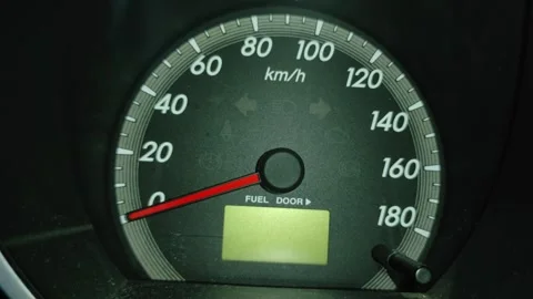 Turning on car engine shot on speedometer Stock Footage 254354083