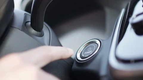 Turning ON the Car By Pressing on the Power Button to Start the Engine Stock Footage 240784710