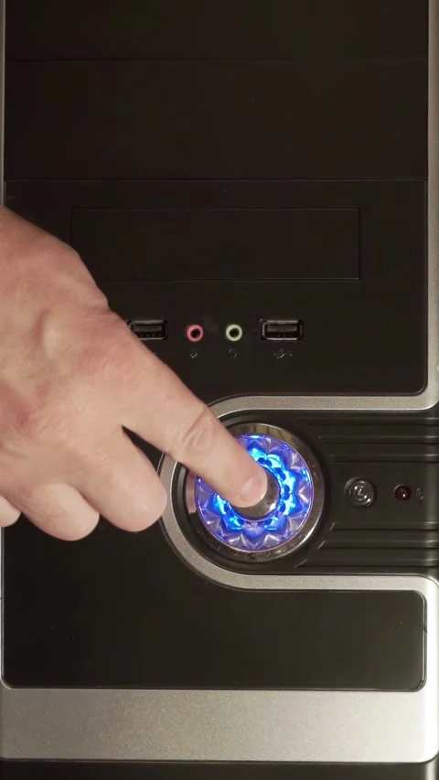 Turning on the computer Video stock 286102863