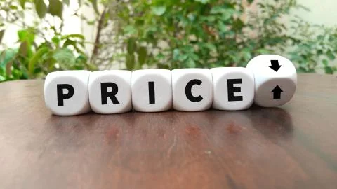 Turning a dice and changes the direction of an arrow symbolizing that the pri Stock Photos