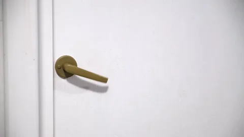Turning the Doorknob. Pulling the door handle. A door latch is broken. The Stock Footage 326777430