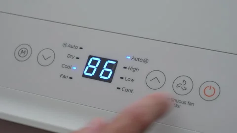 Turning Down Temperature on Thermostat in Summer in Hot Weather. Setting Di.. Video stock 331996737