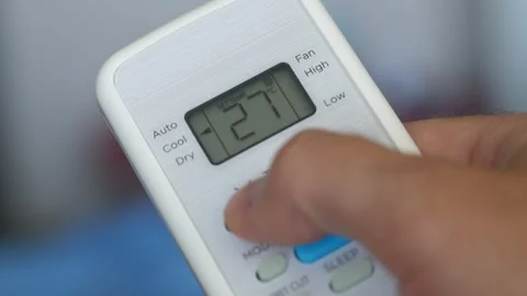 Turning Down Temperature on Thermostat in Summer in Hot Weather. Setting Di.. Stock Footage 337795489