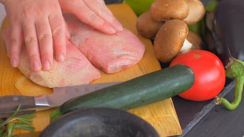 Turning the duck breasts with the skin down Stock Footage 110027962