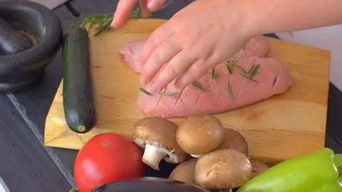 Turning the duck breasts with the skin down Stock Footage 110028235