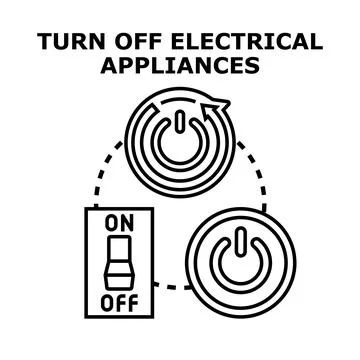 Turning off electrical appliances saving energy concept Stock Illustration