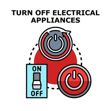 Turning off electrical appliances saving energy concept Stock Illustration