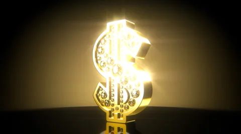 Turning golden dollar sign with diamonds Stock Footage