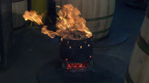 Turning heated wine barrels Video stock 56922982