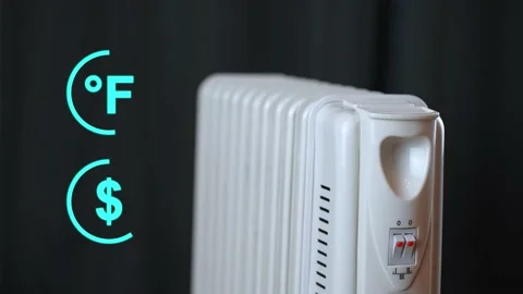 Turning up heating adjusting electrical radiator valve in room with animation of Stock Footage 233995483