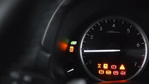 Turning on the ignition on the dashboard of the car Stock Footage 196536552