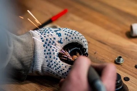 Turning an iron part Stock Photos