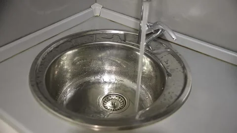 Turning On Kitchen Sink, high Pressure Stock Footage 237284555