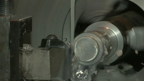 Turning lathe in action, closeup Stockbeeldmateriaal 88696981
