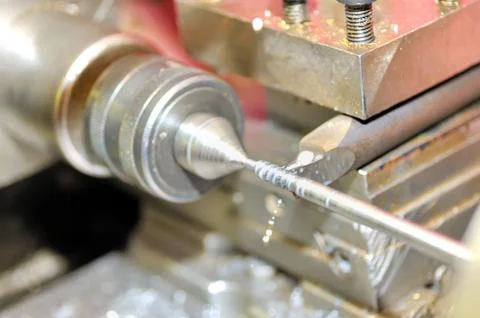 Turning lathe in action Stock Photos