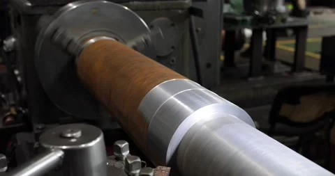 Turning lathe machine working at the production shop Stock Footage 163227134
