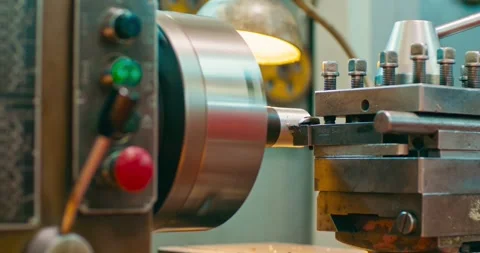Turning Lathe Machine, Zoom out, CNC, close up Stock Footage 240808882