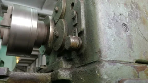 Turning lathe before operating. Old turning lathe machine in turning workshop. Stock Footage 87467392
