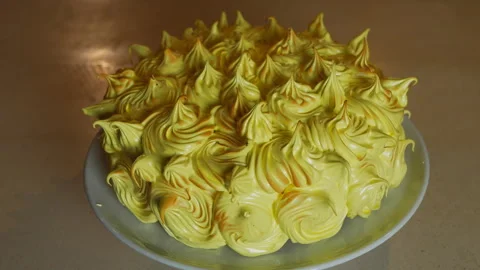 Turning lemon cake, festive yellow, lemon dessert Stock Footage 120037573