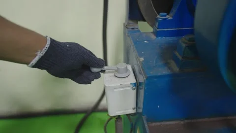 Turning Lever on of Machine Turning on Machine Stock Footage 322114973