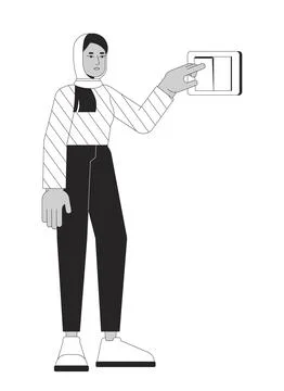 Turning off light with wall switch black and white cartoon flat illustration Stock Illustration