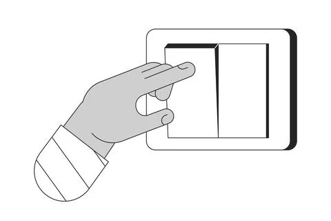 Turning off light on wall switch cartoon human hand outline illustration Stock Illustration