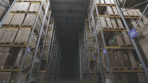 Turning on the light in the warehouse. Turning on lighting in a large warehouse Видео 123419737