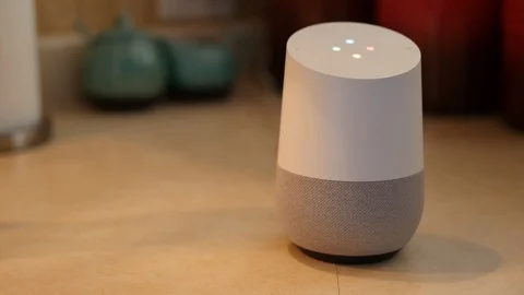 Turning Lights On and Off Voice Command with Google Home Closeup 스톡 동영상 90532534