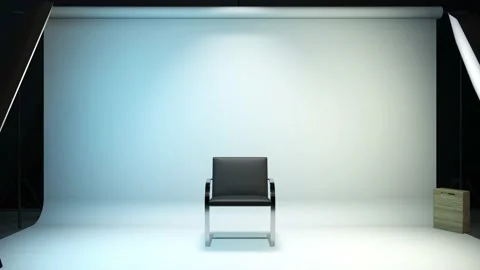 Turning lights on at empty recording studio with chair in center. Vidéo 230551296