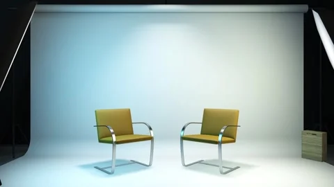 Turning lights on at empty recording studio with pair of chairs in center. Vidéo 265577514