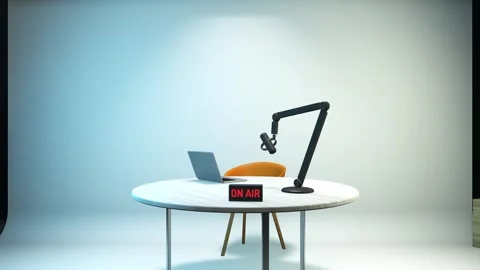 Turning lights on at empty recording studio with podcast scenario. Stock Footage 265773568