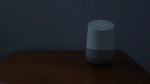 Turning Lights On with Google Home Smart Speaker Vídeo Stock 99734301