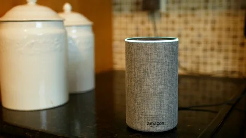 Turning Off Lights with Voice Command and Large Amazon Echo Vídeo Stock 98798292