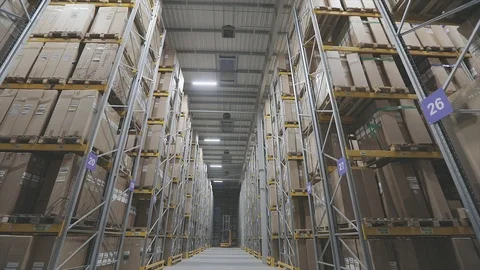 Turning off the lights in the warehouse. End of the day, turning off lighting in Stock Footage
