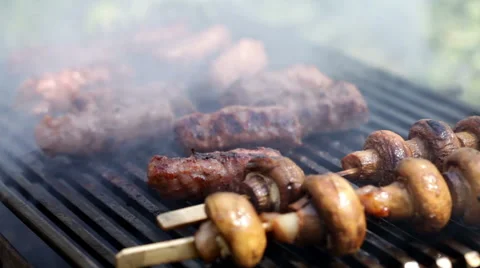 Turning Meat On Barbecue Stock Footage 45868820