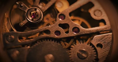 Turning metal gears and cogs inside a clock Stock-Footage 337170105