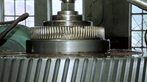 Turning Milling Combine Machine Cutting Metal Workpiece with Shavings at Factory Stock Footage 201112114