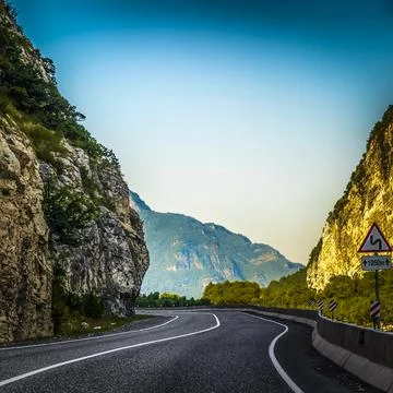 Turning the mountain road Stock Photos